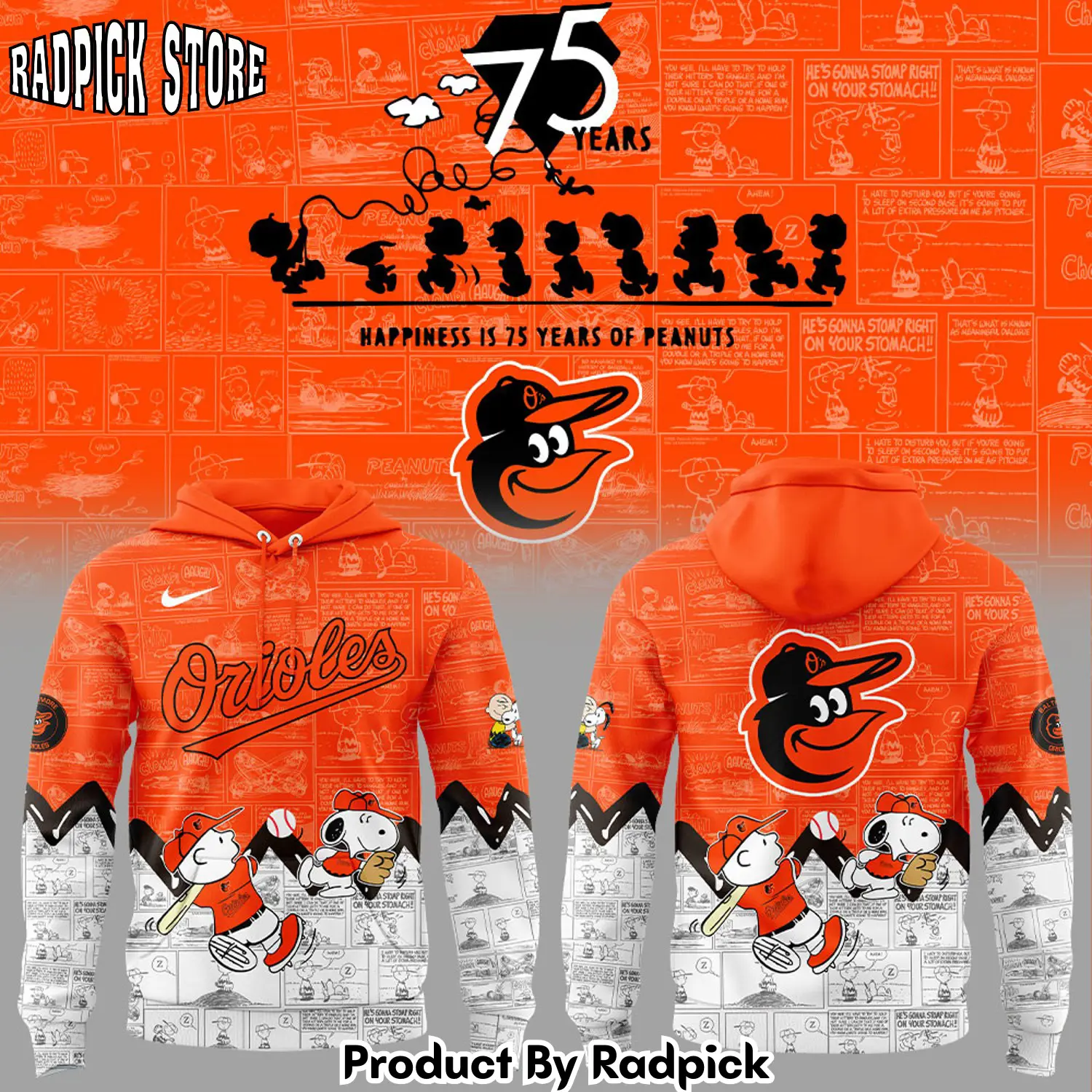 Baltimore orioles 75th anniversary of peanuts v3 hoodie joggers hoodie and long pants set rp291922